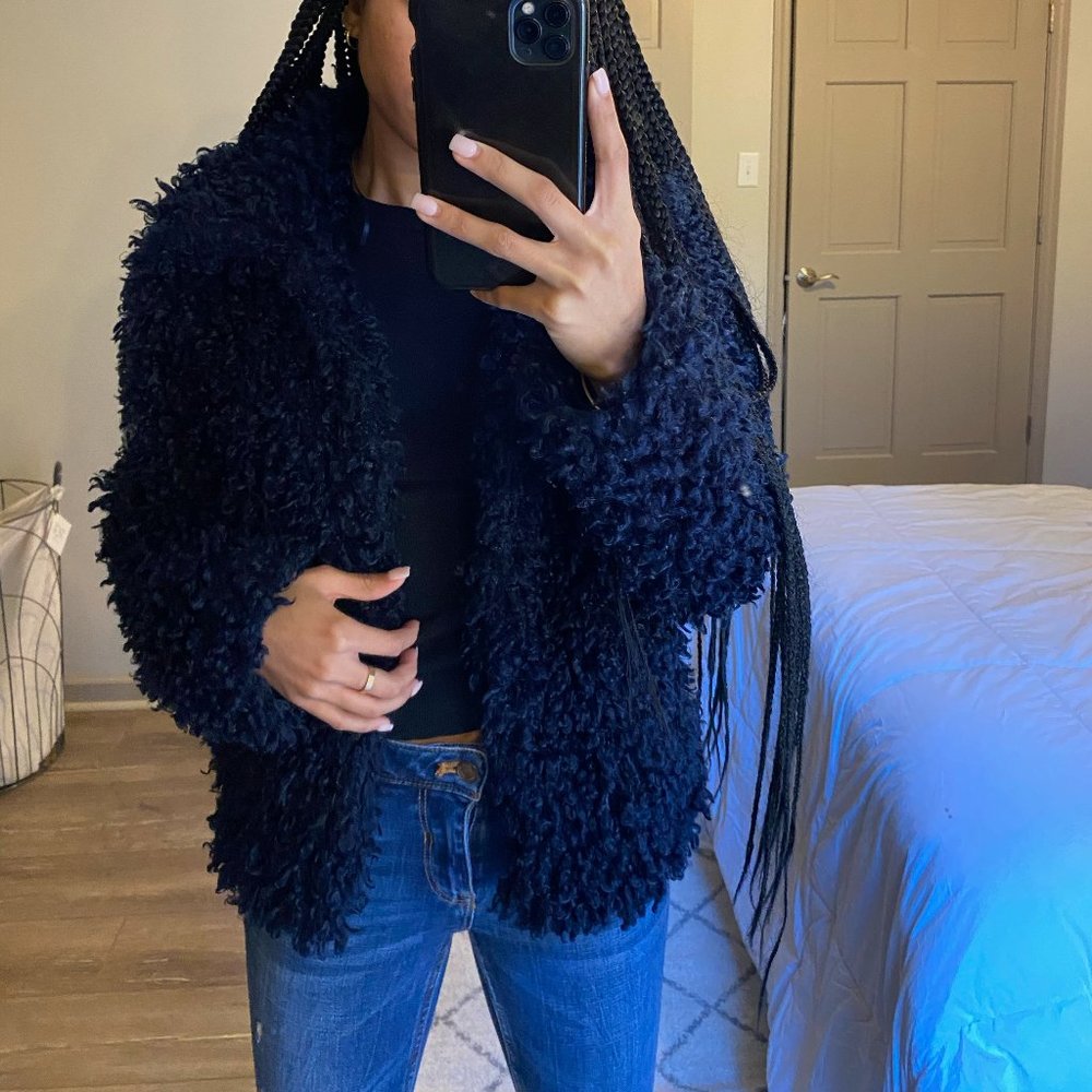 Zara Navy Teddy Coat